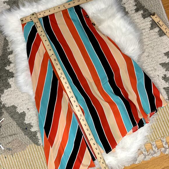 ASTR Monica Striped Midi Skirt Buttons Aqua Orange XS Extra Small - Picture 6 of 11